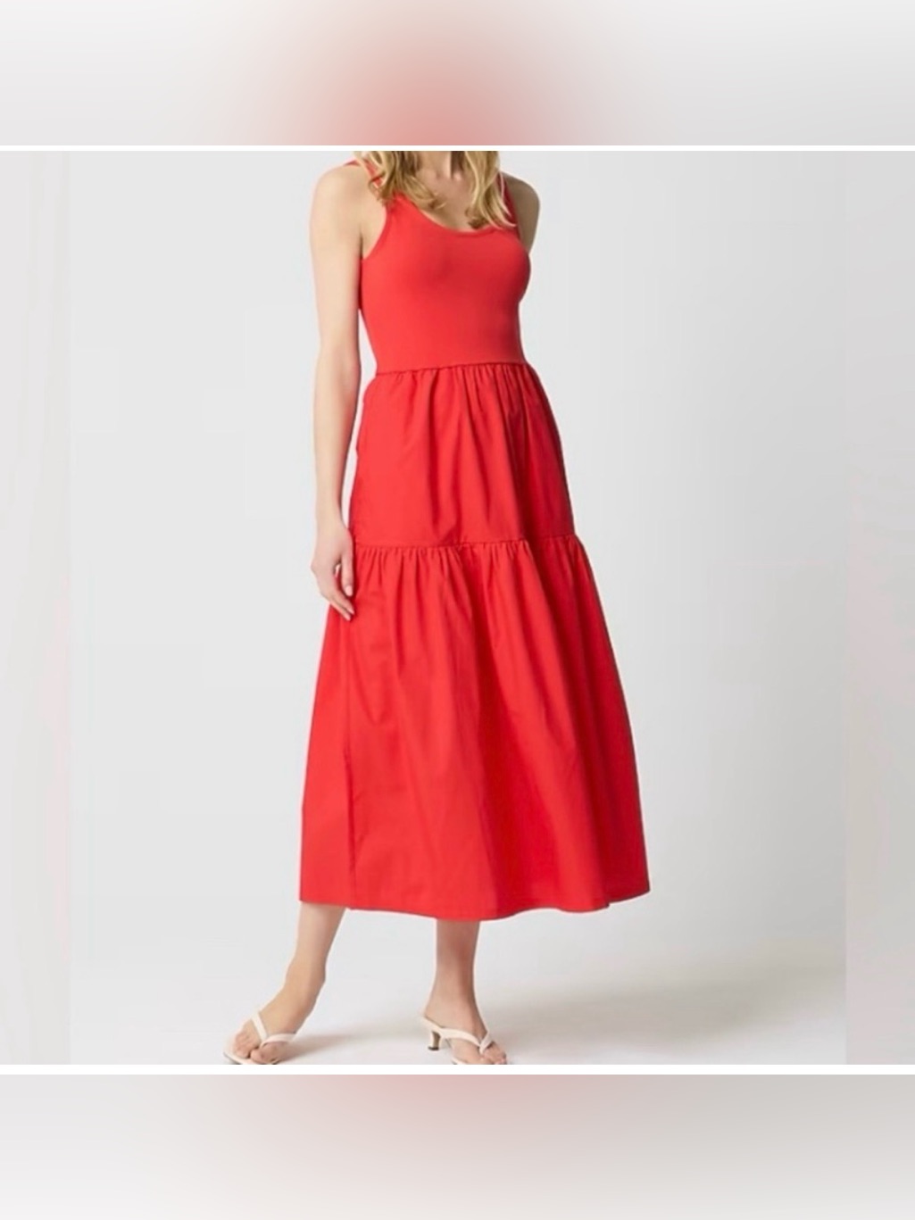 J.Crew Factory Tiered Knit Mixy Midi Dress Red Pockets Small Nwot Red